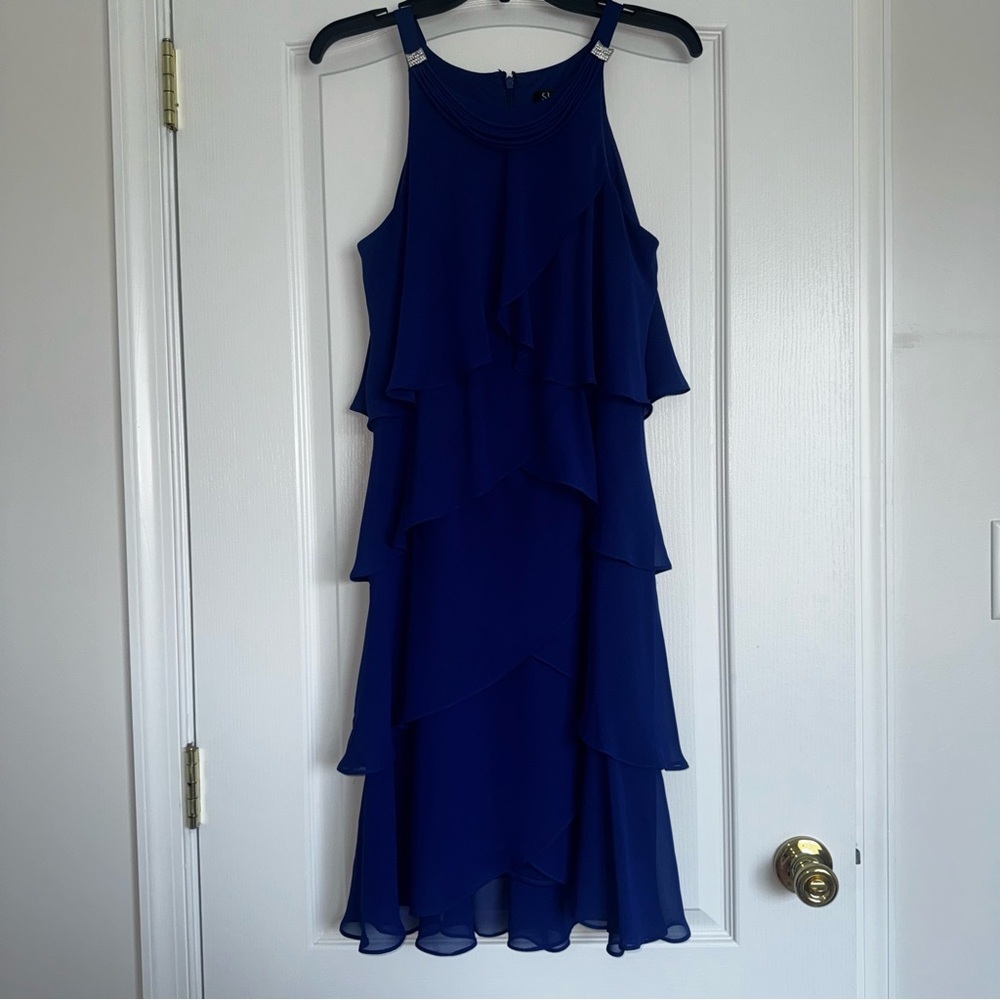 S.L. Fashions Royal Blue Layered Midi Dress